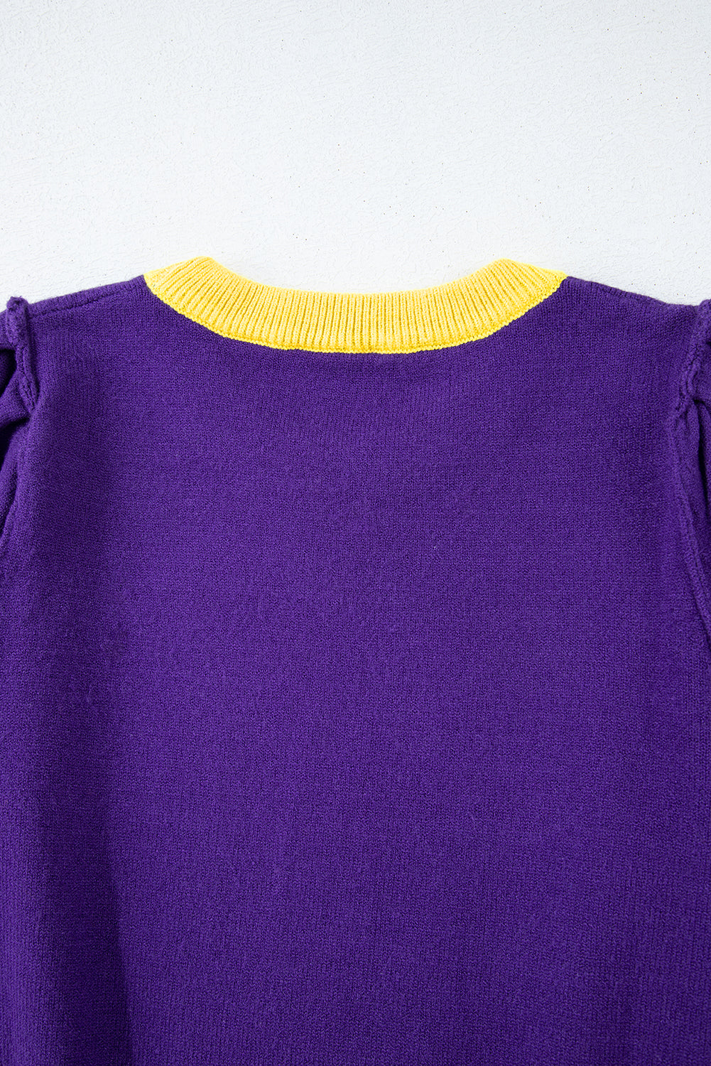 Sequin Rugby Colour Block Puff Short Sleeve Sweater | Purple