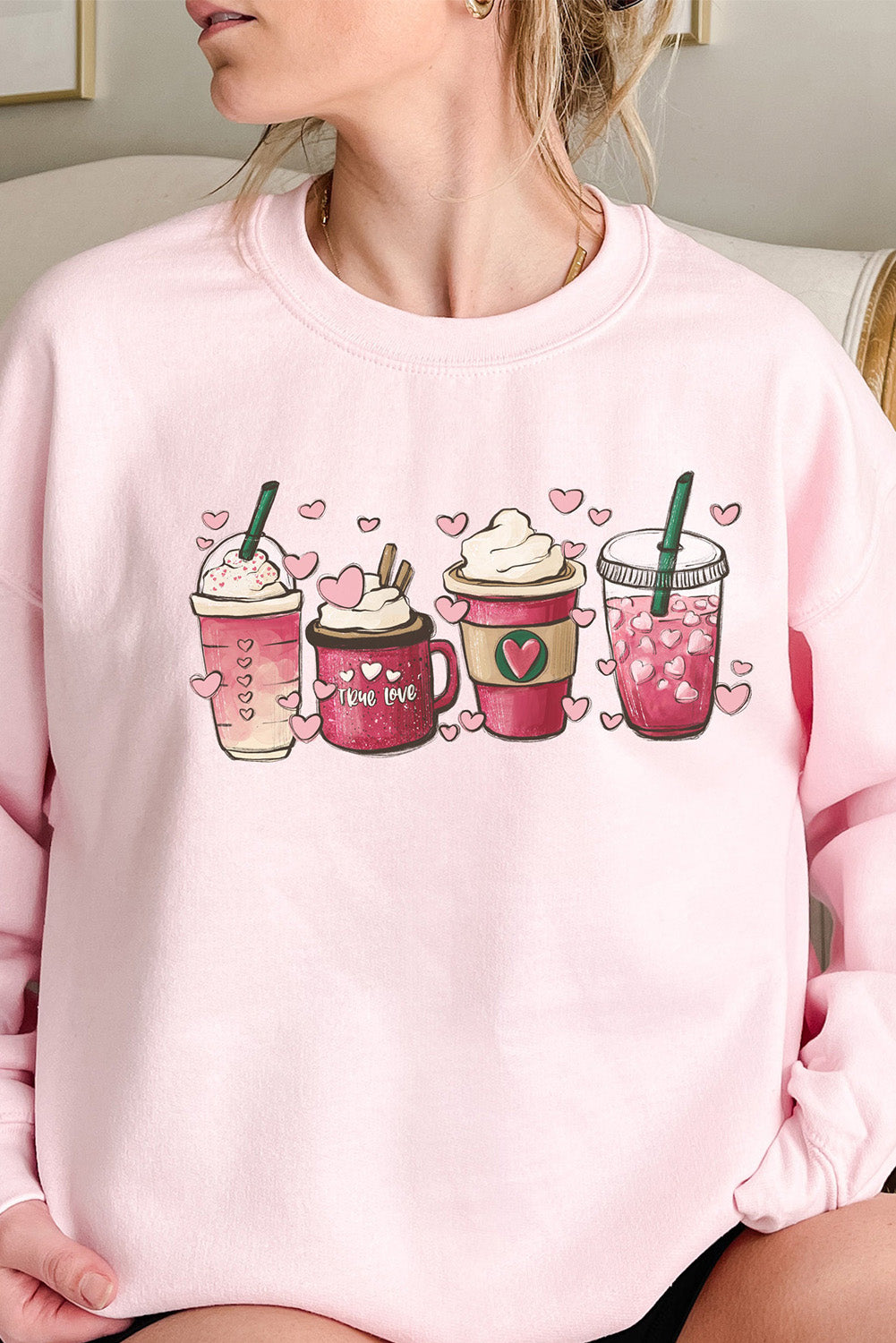 Valentines Sweet Drinking Graphic Print Sweatshirt | Pink