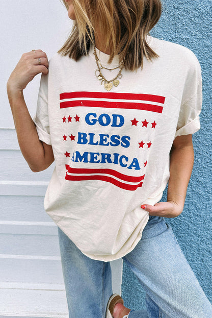 White GOD BLESS AMERICAN Star and Stripe Graphic Tee