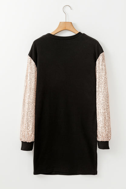 Sequin Puff Sleeve Shift Mini Dress | Black