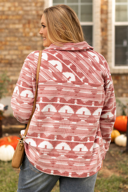 Plus Size Aztec Print Chest Pocket Shacket | Pink