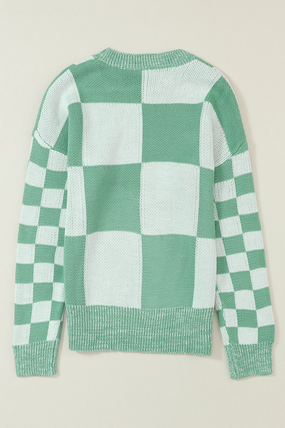 Checkered Print Drop Shoulder Sweater | Mint Green