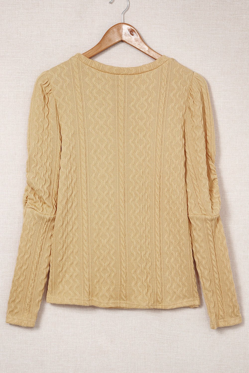 Solid Colour Puffy Sleeve Textured Knit Top | Khaki