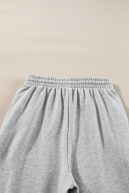 Solid Colour Fleece Lined Drawstring Waist Joggers | Light Grey