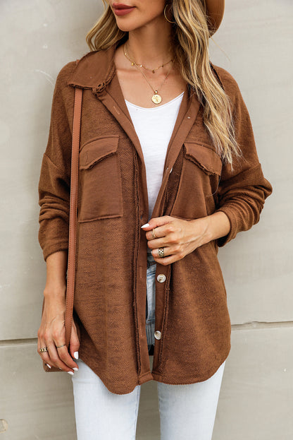 Contrast Flap Pockets Relaxed Shacket | Brown