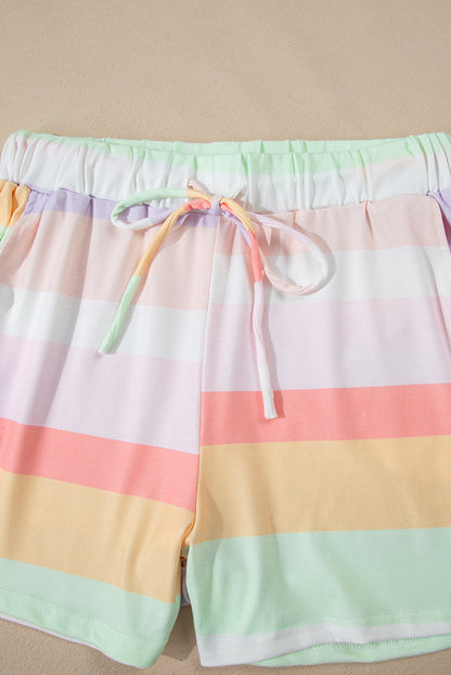 Rainbow Striped T Shirt And Shorts Set | White