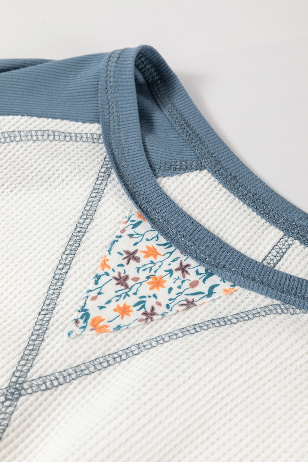 Floral Patchwork Waffle Knit Raglan Top | White