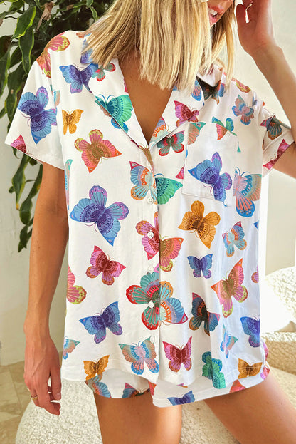 Butterfly Pattern Short Sleeve Shirt Pajamas Set | Multicolour