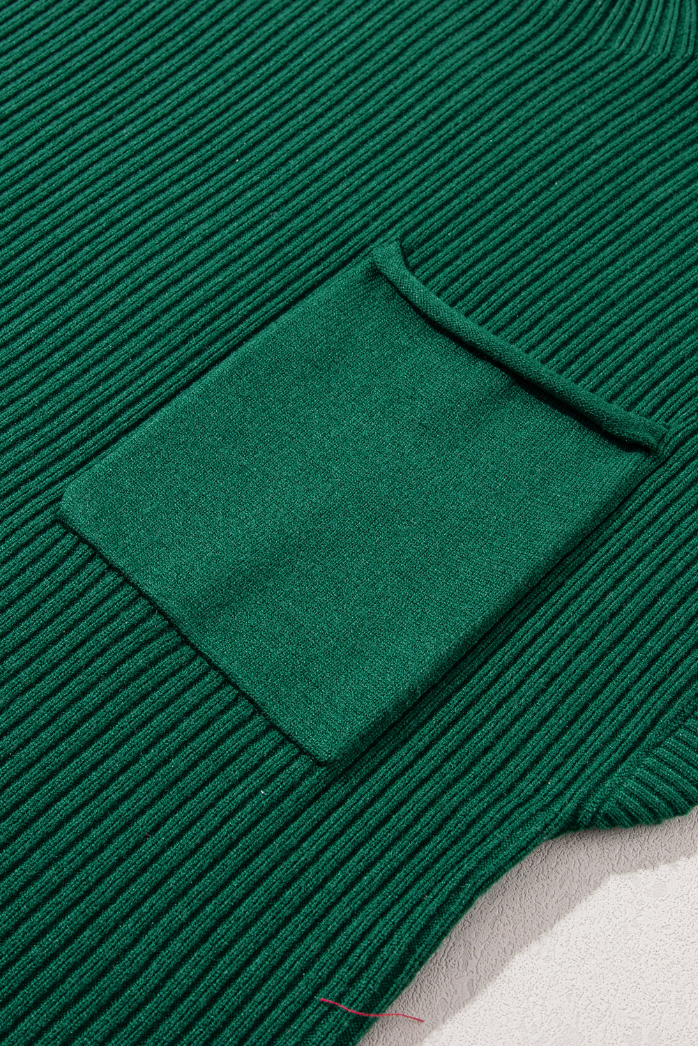 Patch Pocket Ribbed Knit Short Sleeve Sweater | Blackish Green