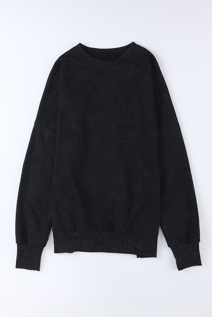 Drop Shoulder Ribbed Trim Oversized Sweatshirt | Black