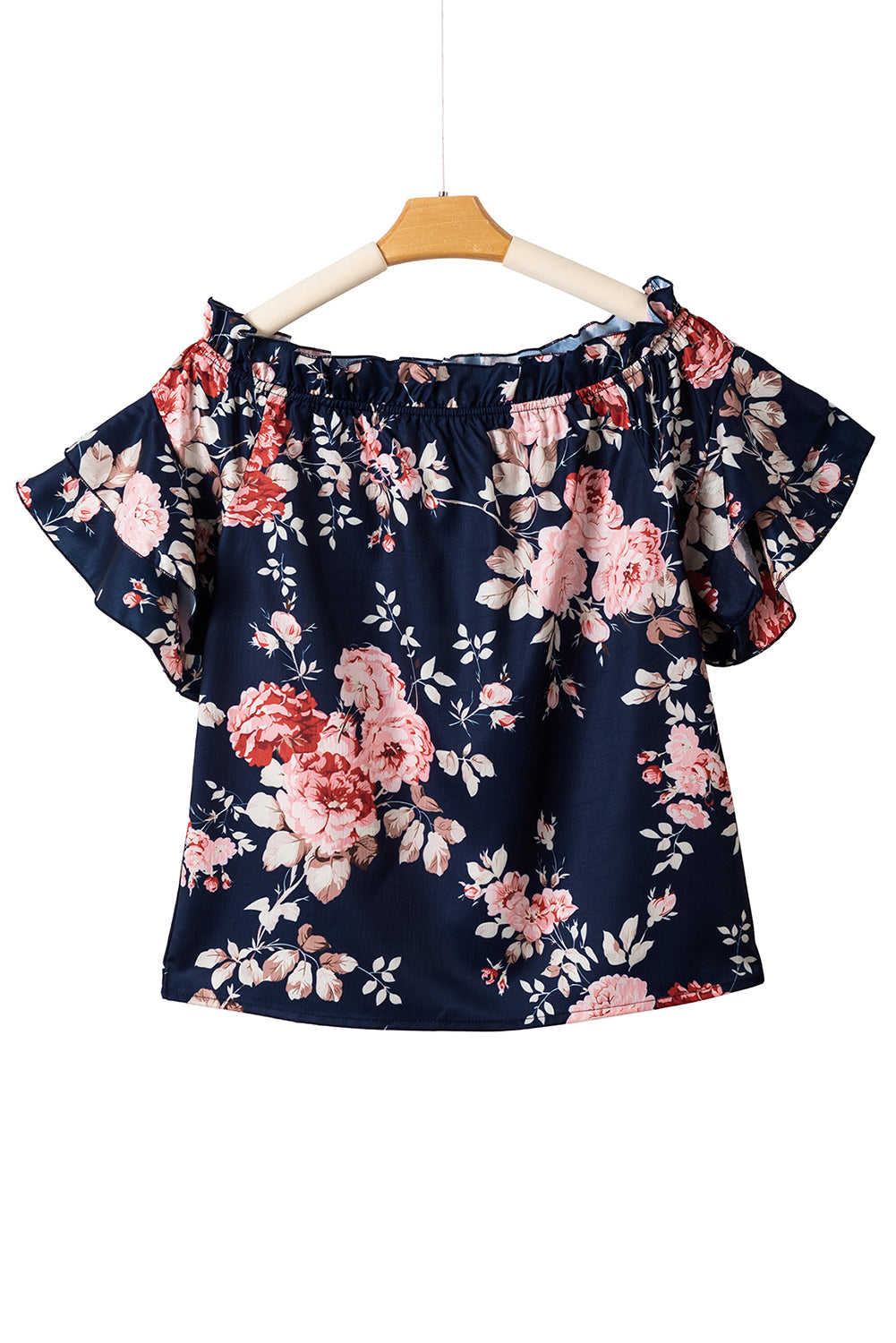 Ruffle Off Shoulder Flounce Sleeve Floral Blouse | Blue