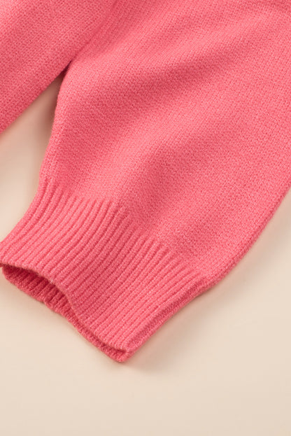 Plus Size Drop Shoulder V Neck Sweater | Pink