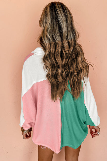 Colourblock Ribbed Collared Oversized Sweatshirt | Pink