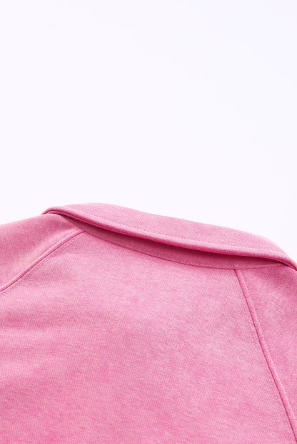 Washed Snap Buttons Lantern Sleeve Pullover Sweatshirt | Pink