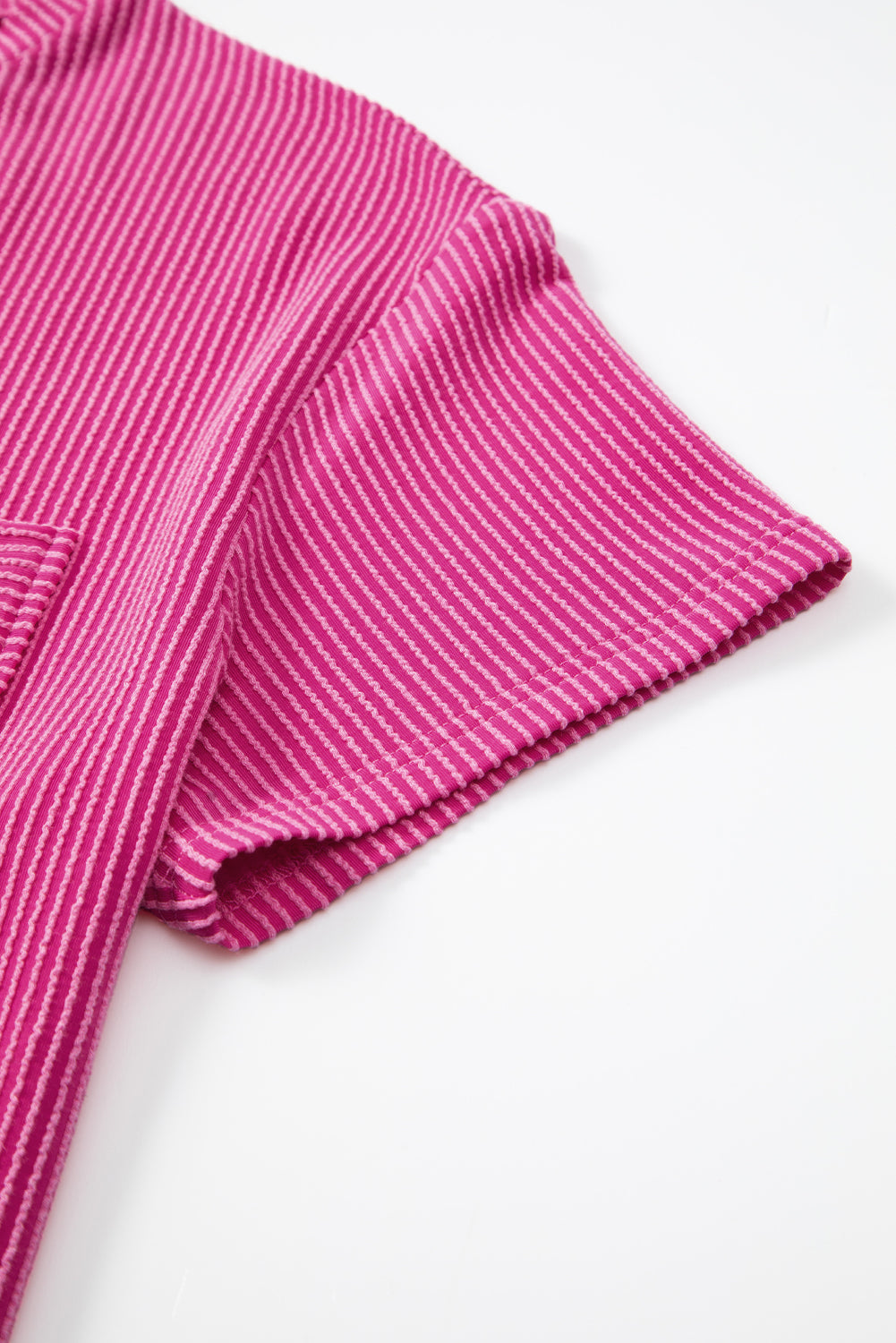 Corded Knit Pocketed Loose Fit T Shirt | Pink