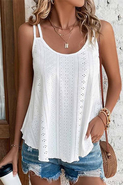 Eyelet Strappy Scoop-Neck Tank Top | White