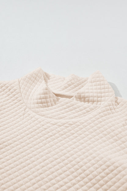 High Neck Kangaroo Pocket Quilted Sweatshirt | Apricot