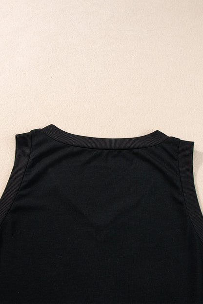 Ribbed V Neck Tank | Black