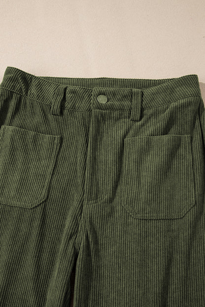 High Waist Square Pockets Corduroy Pants | Green