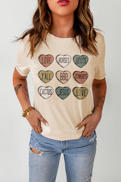 Heart Shaped Graphic Cowgirl T Shirt | Khaki