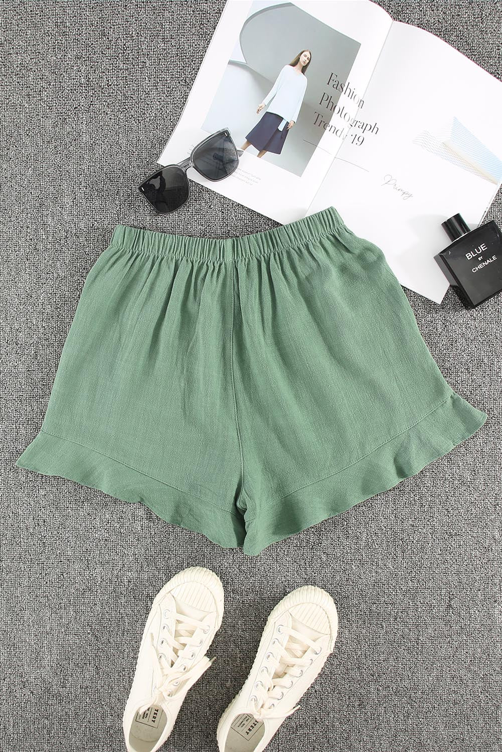 High Waist Pocketed Ruffle Shorts | Green