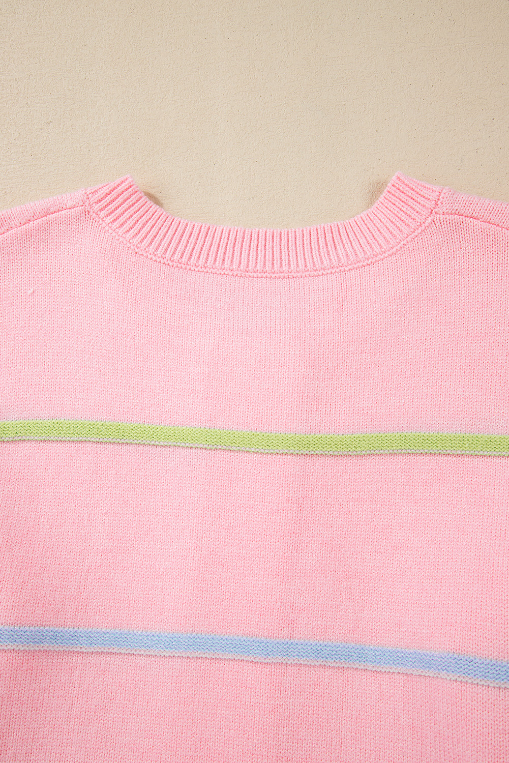 Rainbow Stripes Drop Shoulder Baggy Henley Sweater | Pink