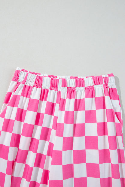 2-Tone Checked Print High Waist Wide Leg Pants | Bonbon