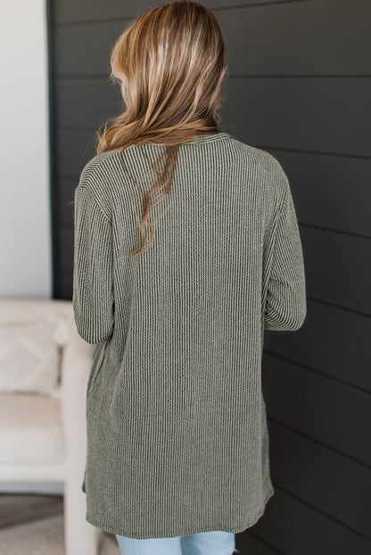 Corded Open Front Knit Cardigan | Moss Green