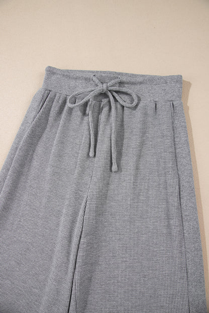 Waffle Knit Drawstring High Waist Wide Leg Pants | Gray