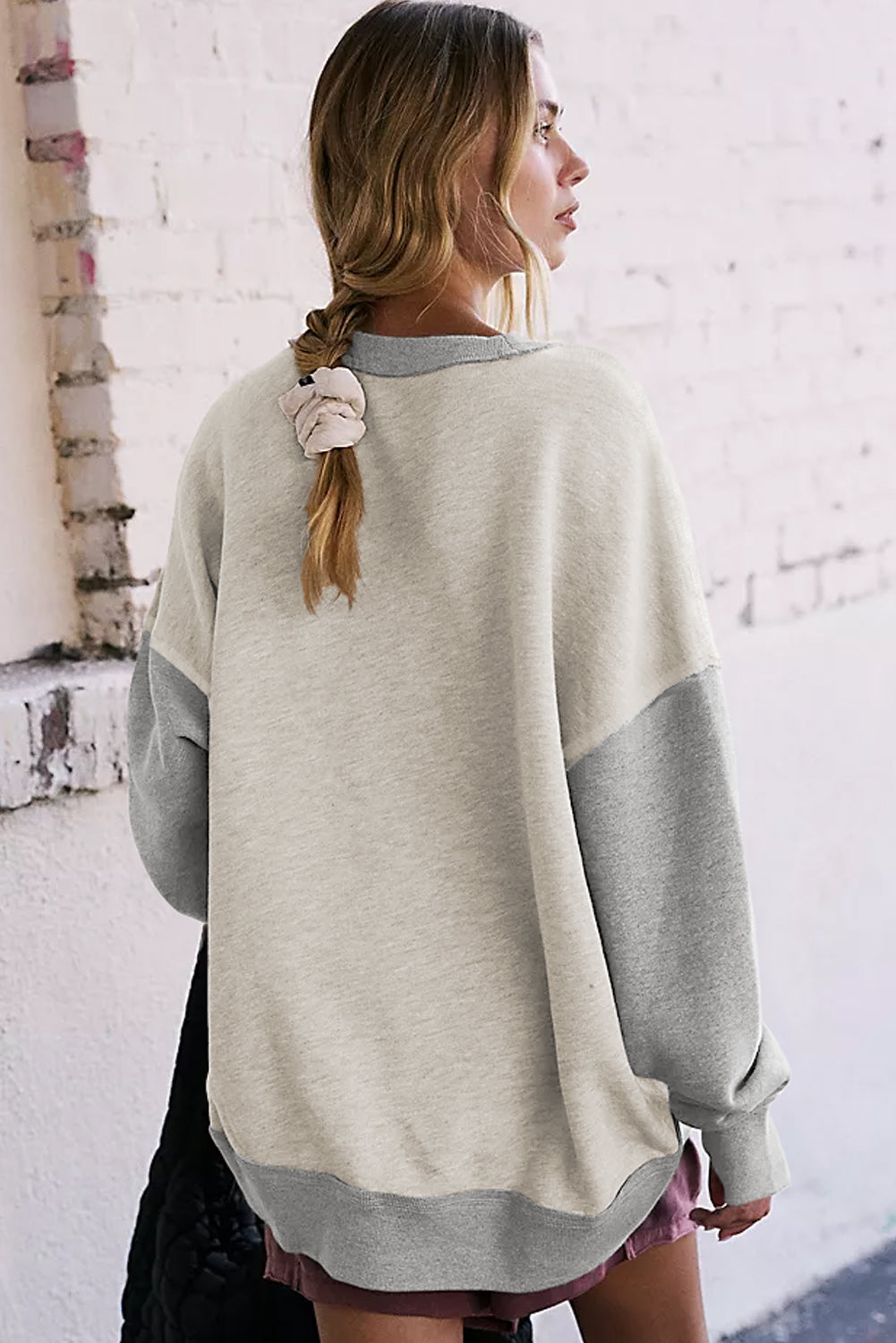 Colour Block Thumbhole Sleeve Drop Shoulder Sweatshirt | Light Grey