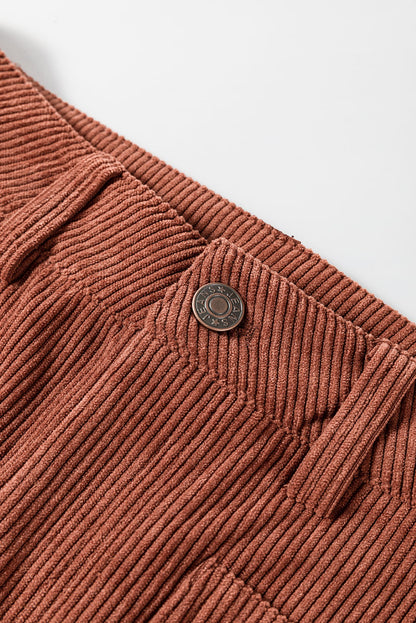 High Waist Square Pockets Corduroy Pants | Brown