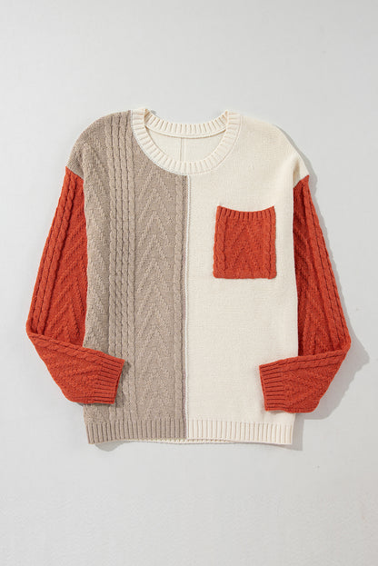 Colourblock Patched Pocket Drop Shoulder Sweater | Gold Flame