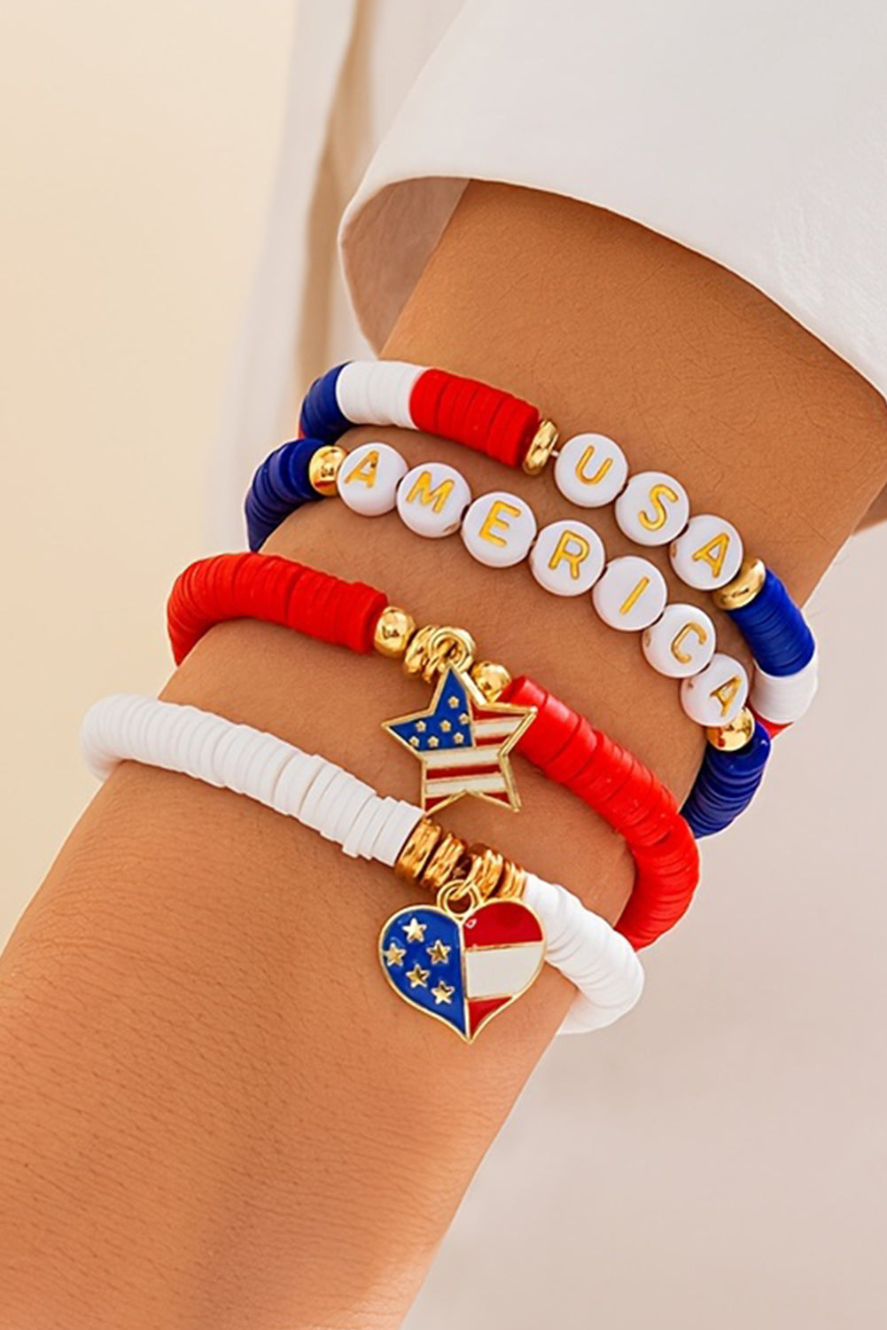 American Flag Pendant Letter Beaded Bracelet Set | Dark Blue