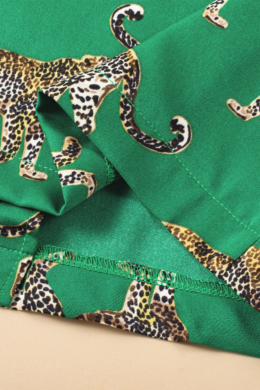 Cheetah Print Short Sleeve Shirt And Pants Pajama Set | Green