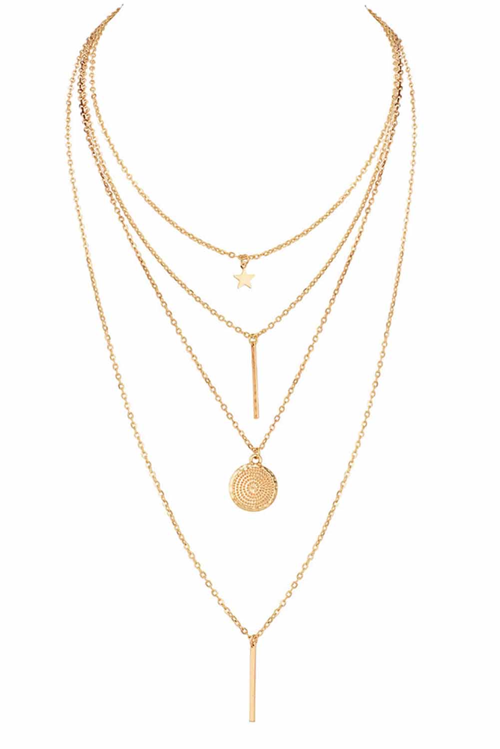 Boho Multi-Layered Star Pendant Plated Necklace | Gold