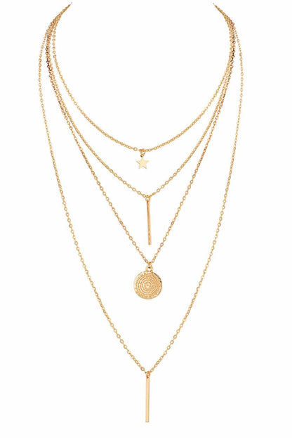 Boho Multi-Layered Star Pendant Plated Necklace | Gold