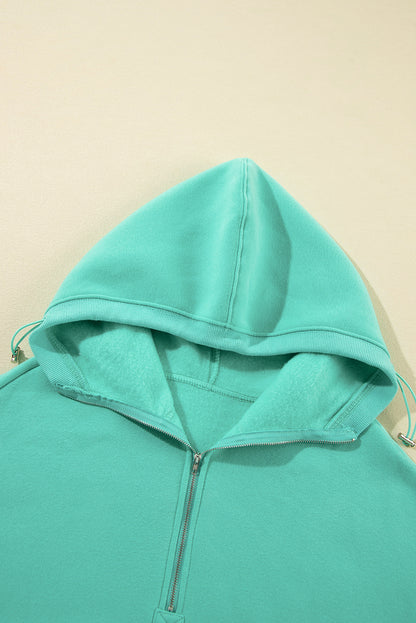 Half Zip Kangaroo Pocket Drop Shoulder Hoodie | Mint Green