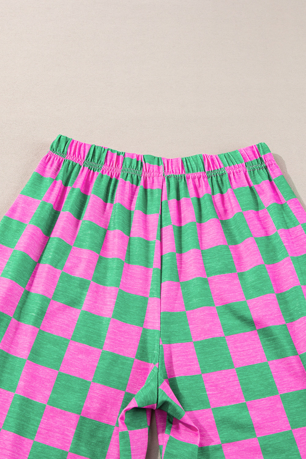 2-Tone Checked Print High Waist Wide Leg Pants | Green