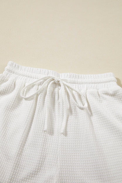 Casual Textured Tee And Drawstring Shorts Set | White