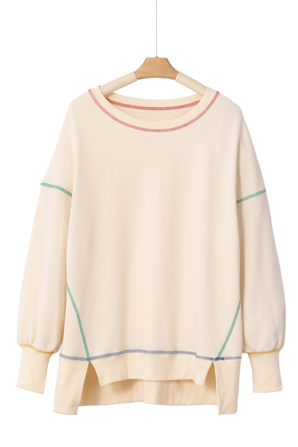 Contrast Stitching Split Baggy Sweatshirt | White