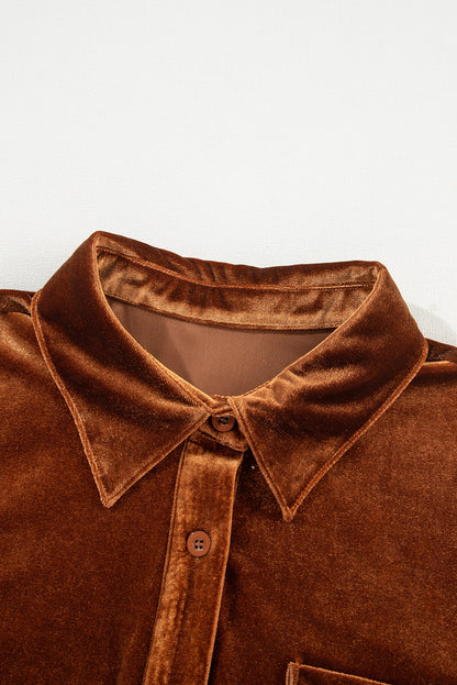 Chest Pocket Velvet Shirt | Chestnut