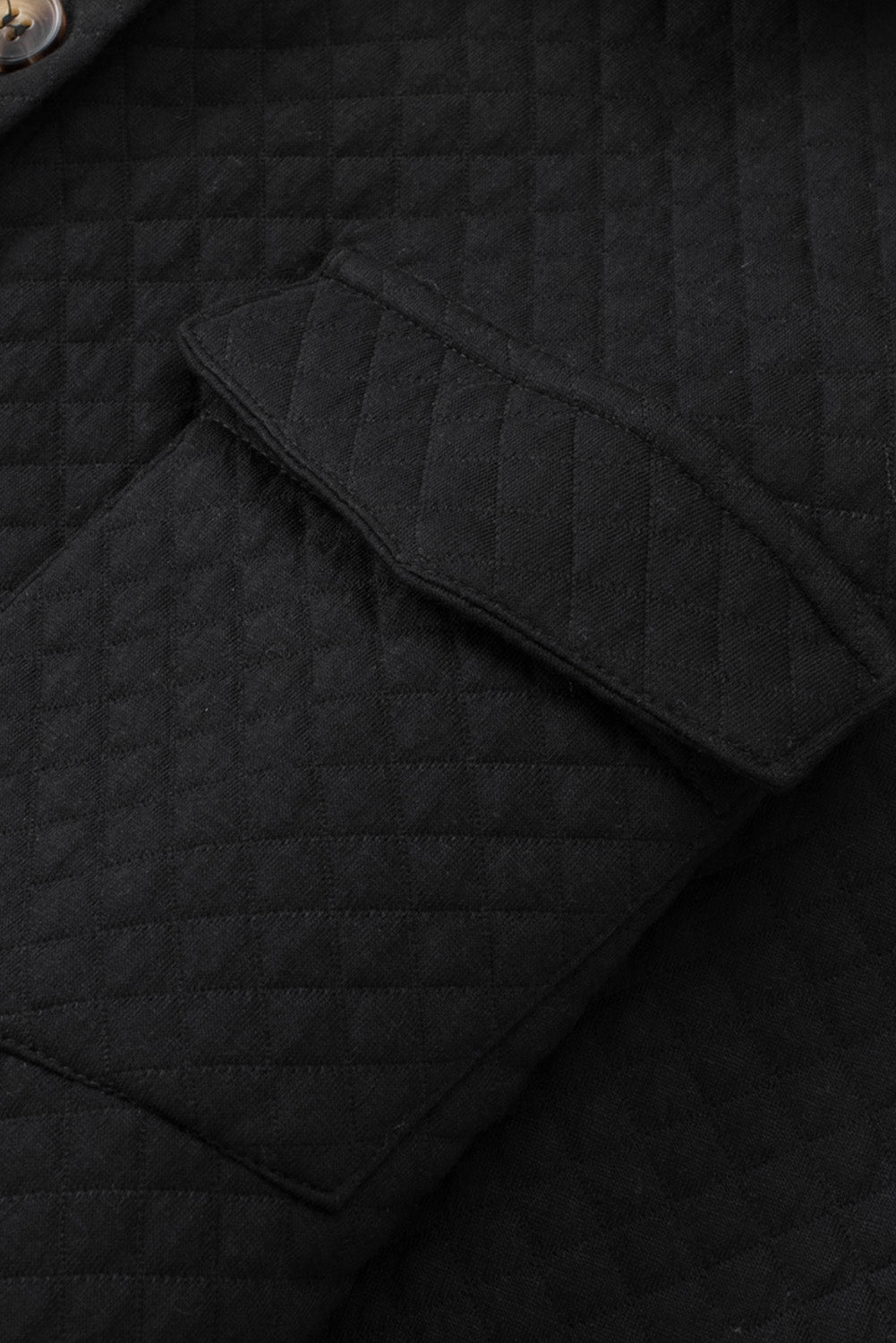 Retro Quilted Flap Pocket Button Shacket | Black