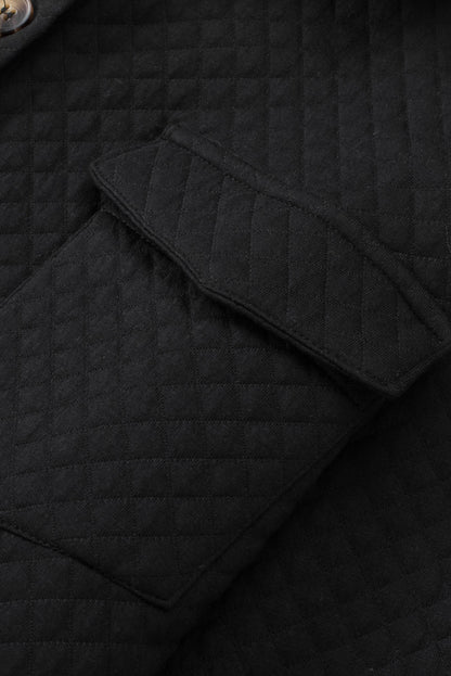 Retro Quilted Flap Pocket Button Shacket | Black