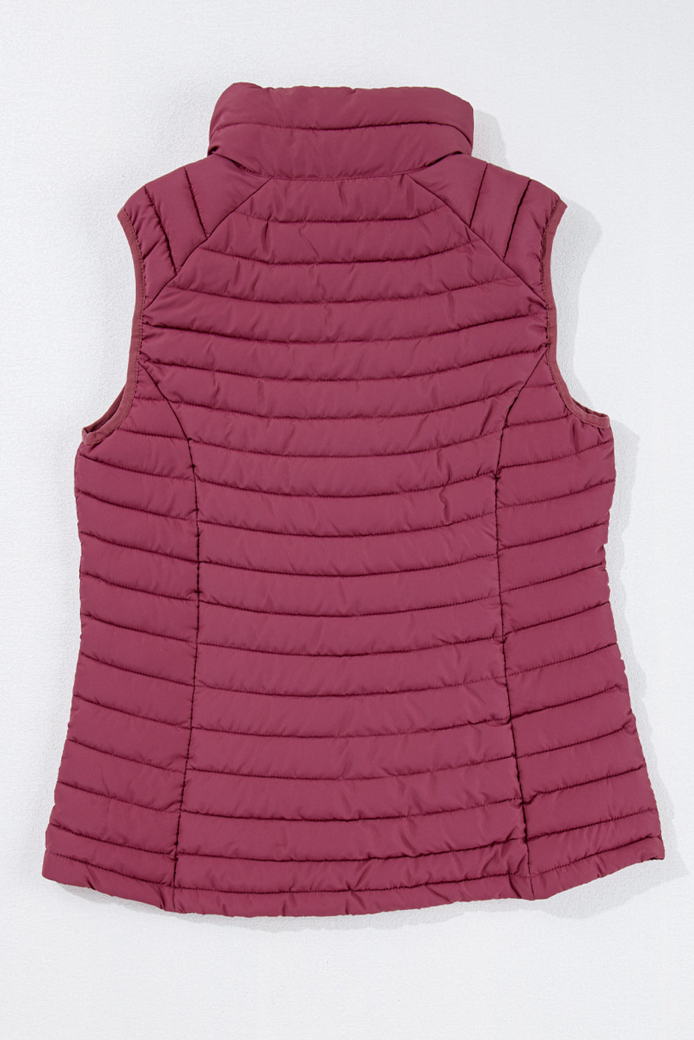 Plush Collared Quilted Zipped Puffer Vest | Burgundy