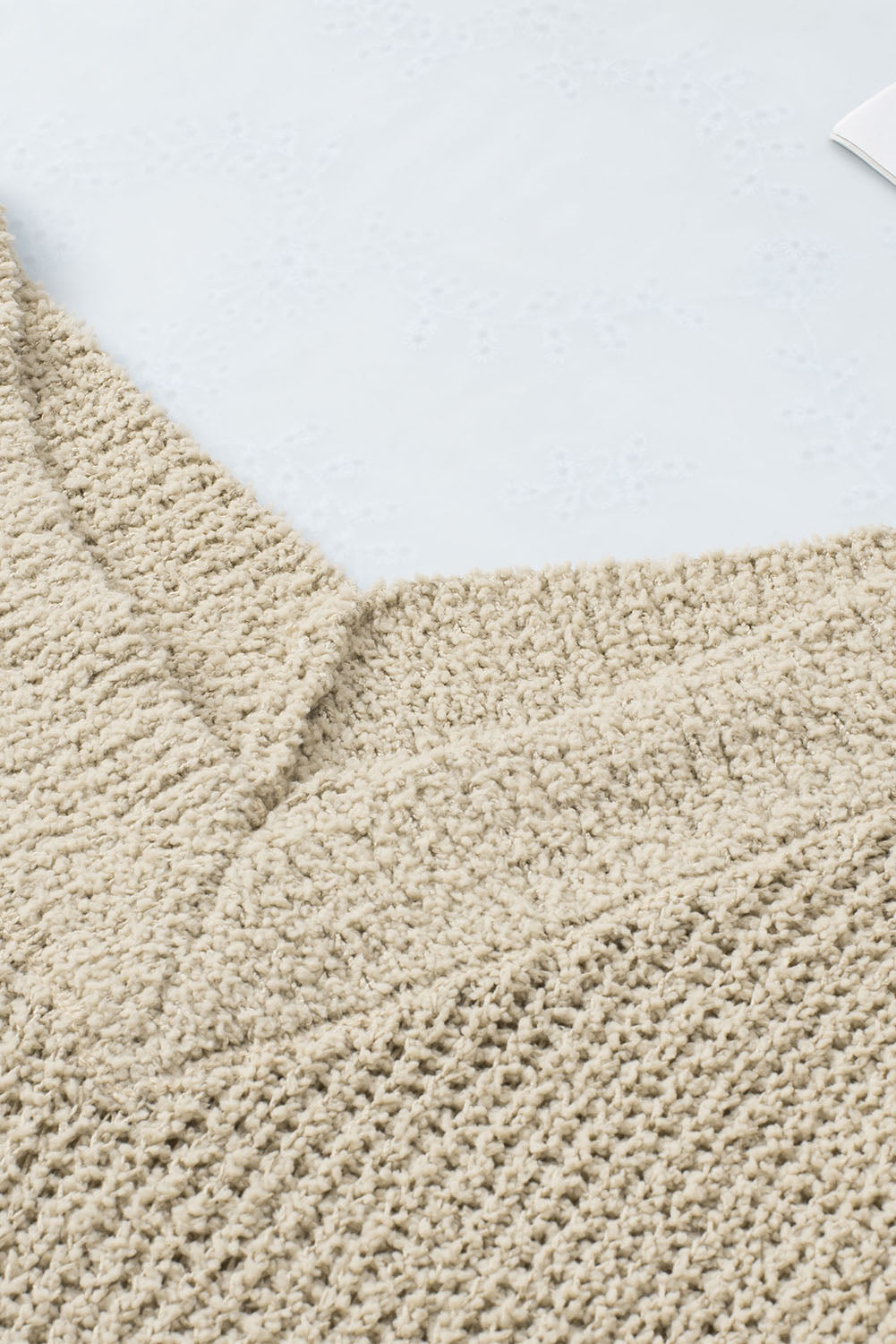 Cropped V Neck Fuzzy Sweater | Apricot