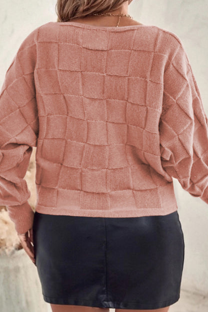 Solid Checkered Textured Knit Plus Size Sweater | Rose Tan