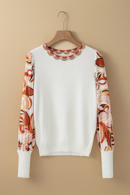 Floral Patch Bishop Sleeve Sweater | White