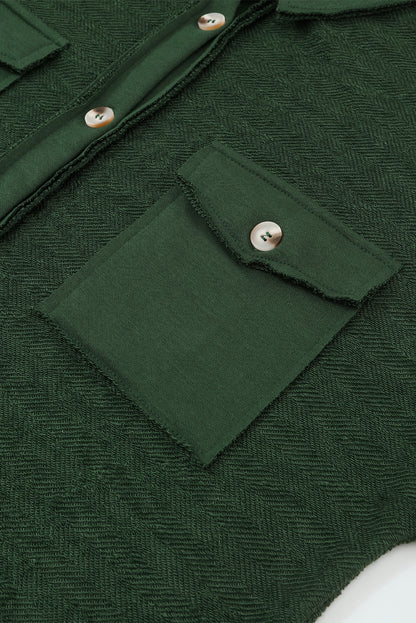 Contrast Flap Pockets Relaxed Shacket | Green