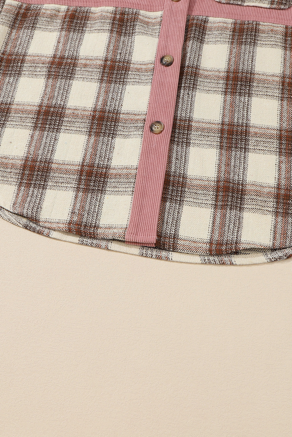 Plaid Corded Patchwork Flap Pocket Shacket | Brown