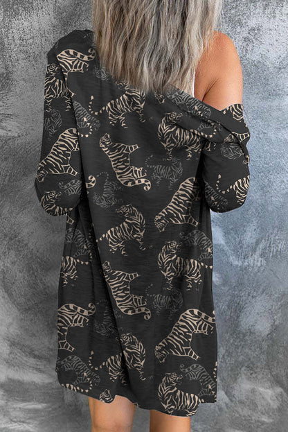 Wild Tiger Print Button Front Cardigan | Black